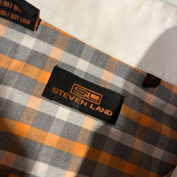 Steven Land gray and orange checked dress shirt - 16.2 - Picture 7 of 7